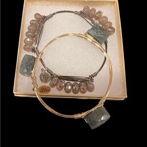 Elegant Silver and Gold Wire Wrapped Bracelet Set